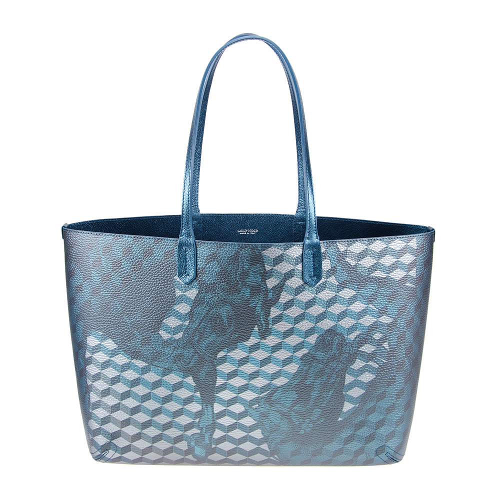 Leather-lined Shopper Cheval Petrol Met