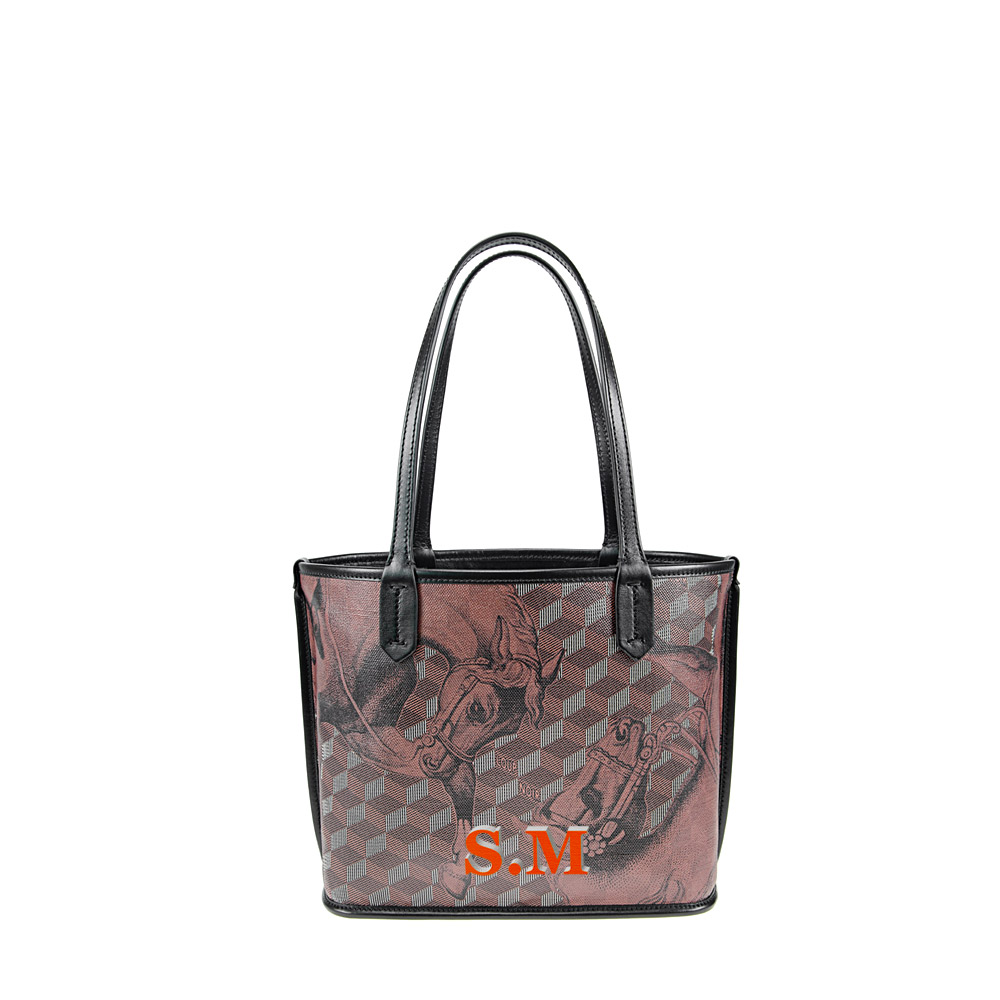 LEATHERLINED ST. TROPEZ MICRO SHOPPER Toile Chestnut/Black - Image 4