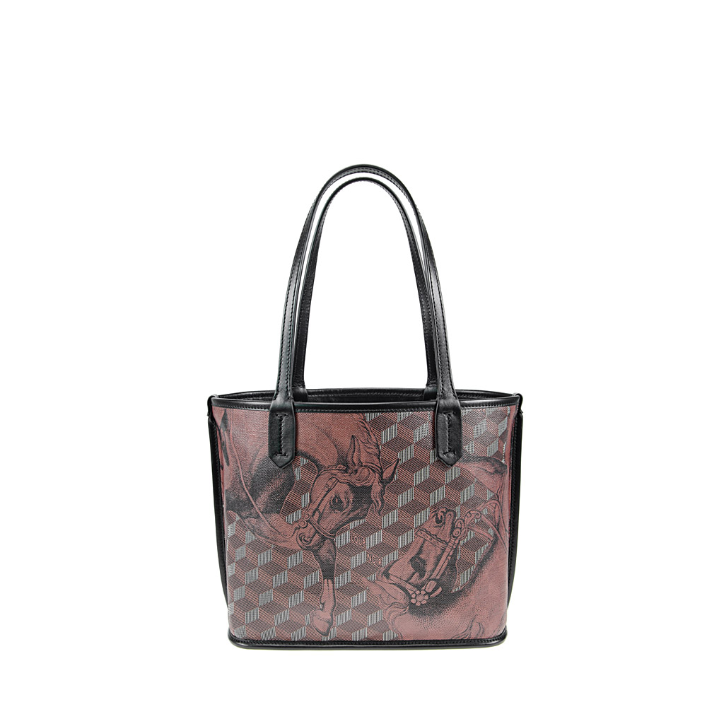 LEATHERLINED ST. TROPEZ MICRO SHOPPER Toile Chestnut/Black