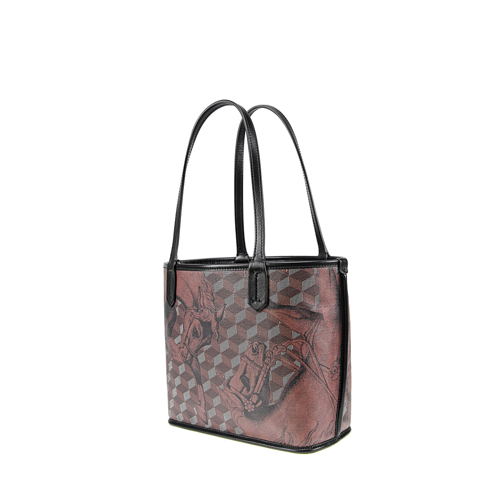 LEATHERLINED ST. TROPEZ MICRO SHOPPER Toile Chestnut/Black - Image 2