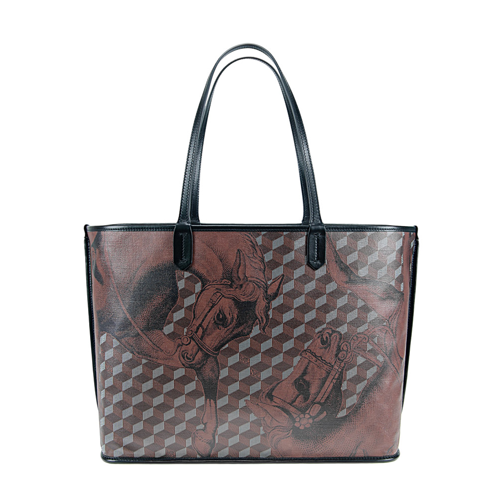 LEATHERLINED ST. TROPEZ SHOPPER SMALL Toile Chestnut/Black