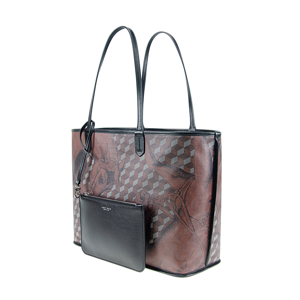 LEATHERLINED ST. TROPEZ SHOPPER SMALL Toile Chestnut/Black - Image 3